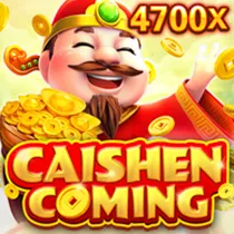 "CaiShen Coming" slot game icon featuring the cheerful Chinese god of wealth with a 4700x multiplier.