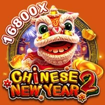 "Chinese New Year 2" slot game icon with a festive lion dance and a 16800x win potential.