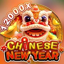 Festive "Chinese New Year" slot icon with a lion dance and a 12000x win potential by FaChai.