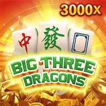 "Big Three Dragons" slot game icon with Mahjong tiles and a golden backdrop, featuring a 3000x win potential.