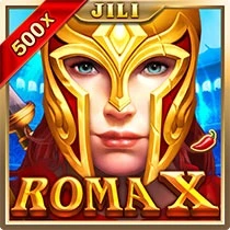 "Roma X" game icon showcasing a Roman warrior's helmet with a potential 500x win by JILI.