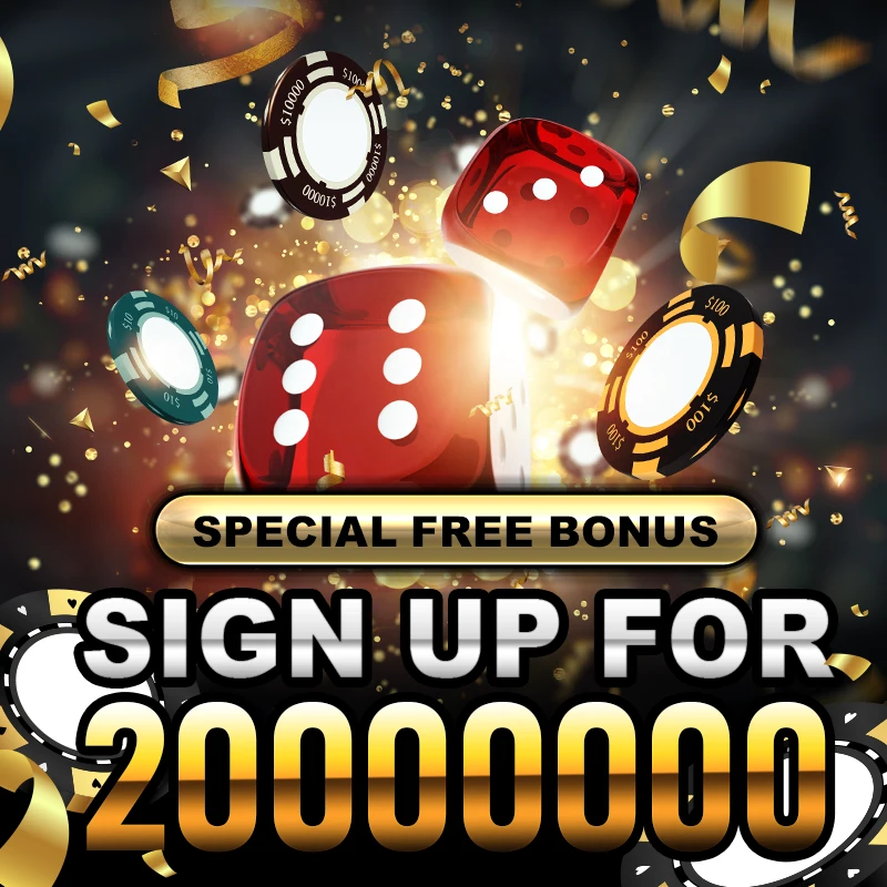 Shimmering dice and casino chips with 'SIGN UP FOR 20000000' announcement, celebrating your Nuebe Gaming register moment with a special free bonus.