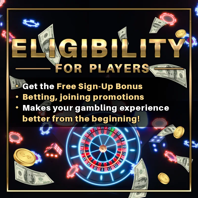 Eligibility criteria for players with a roulette wheel and currency symbols.