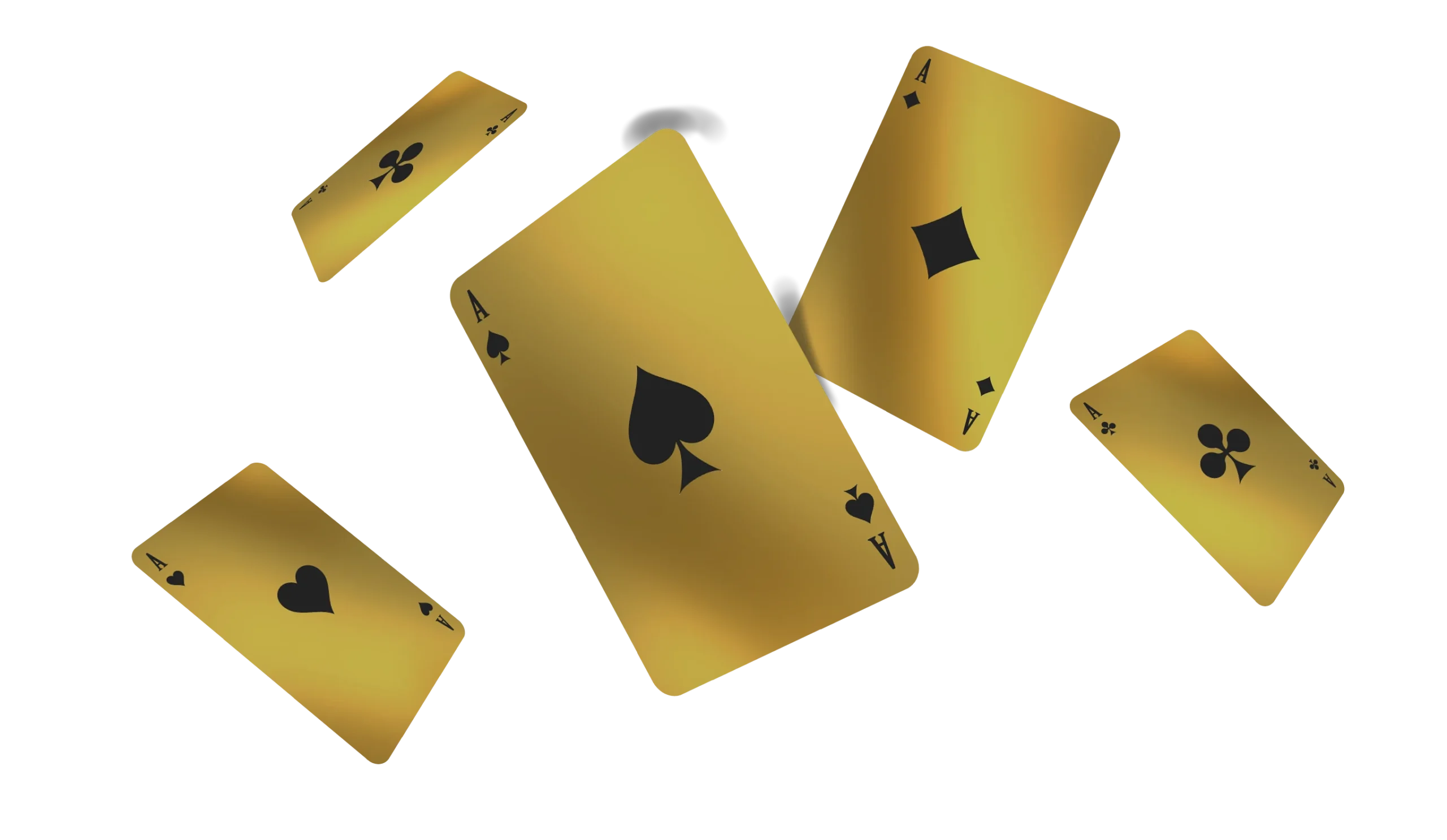 Golden playing cards with classic suits floating in a mysterious black void, symbolizing chance and skill in card games.