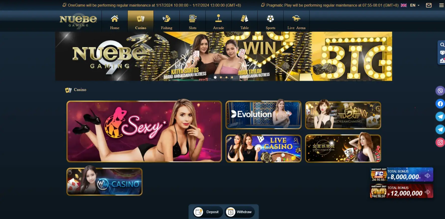 An array of online casino games featured on Nuebe Gaming's platform, including live casino and slots.